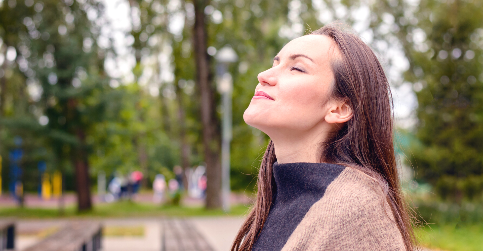 Woman smiling and breathing freely